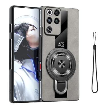 Imagem de YAJOJO Capa magnética para ZTE Nubi RedMagic 11 Pro+/RedMagic 11 Pro com suporte, capa protetora de couro premium, [Suporte] [Magnético], Cinza