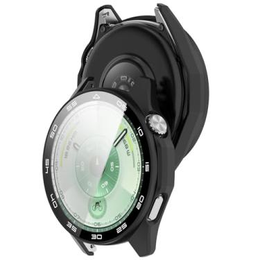 Imagem de MOTONG Capa protetora para relógio de PC com cobertura total, protetor de tela de vidro temperado compatível com Huawei Watch GT 6 de 46 mm, com escala (preto)