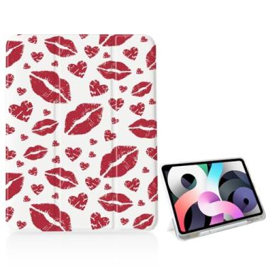 Imagem de OFQKOAKS Capa Red Lips Heart para iPad 11 polegadas (A16) 11ª 2025/iPad 10,9 polegadas 10ª geração 2022, [suporte para lápis + hibernar/despertar automático], capa protetora fina com suporte triplo e