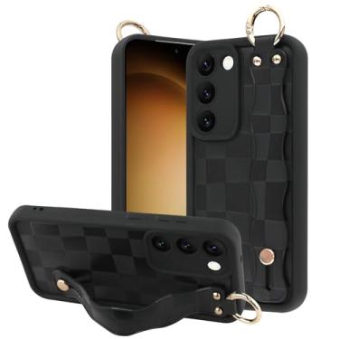 Imagem de OOK Capa quadriculada compatível com Samsung Galaxy S23 5G com alça de pulso, linda capa preta quadriculada TPU à prova de choque fina com proteção de câmera para mulheres e meninas, para 15.5 cm