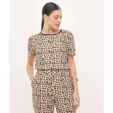 Imagem de Blusa Feminina Estampa Animal Print Manga Curta Marisa-66014, Bege, GG