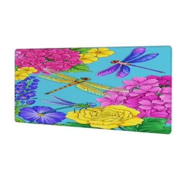 Imagem de Tapete de mouse grande com flor e libélula, impermeável, protetor de mesa estendido para computador, base de borracha antiderrapante para escritório, computador, teclado, laptop e mesa de casa, mouse