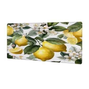 Imagem de Tapete de rato grande e bonito em aquarela limão à prova d'água tapete protetor de mesa estendido para computador, base de borracha antiderrapante para escritório, computador, teclado, laptop e mesa