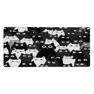 Imagem de Tapete de rato grande gato preto branco à prova d'água tapete protetor de mesa estendido para computador tapete de borracha antiderrapante para escritório, computador, teclado, laptop e mesa de casa