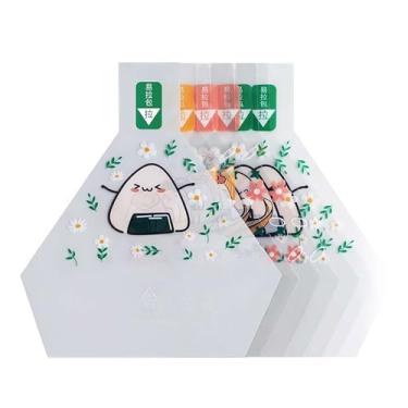 Imagem de 100 peças de embalagens triangulares onigiri, sacos de plástico para bolas de arroz, envoltórios de sushi triangulares, bolas de arroz de plástico, saco de sanduíche de rasgo fácil, bolsa de embalagem