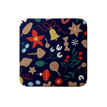 Imagem de Ladrilho Decorativo de Cerâmica Doodle de Natal Azul com Flores de Inverno