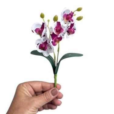 Imagem de Kit com 12 Mini Orquídeas Artificiais Permanentes – Flores Decorativas para Mesa, Sala e Casamento (Branco com Roxo)