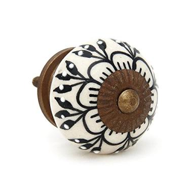 Imagem de Shabby Restore Puxadores de flores de cerâmica design preto para armários, portas, gavetas ou móveis - Pacote com 12