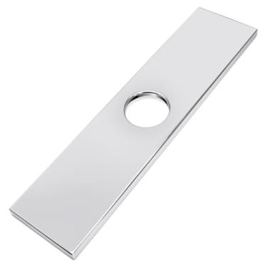 Imagem de BokWin Placa de cobertura de furo de torneira de pia de 25 cm, placa de deck de torneira, aço inoxidável cromado para pia de banheiro, 1 capa para design retangular de 1 ou 3 furos