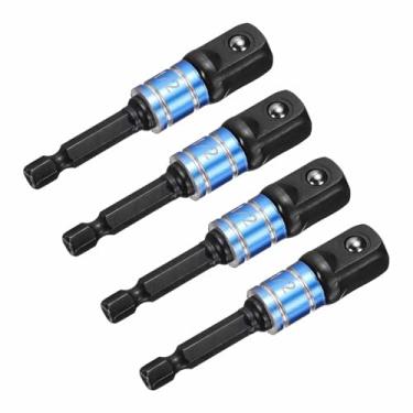 Imagem de HARFINGTON Conjunto de extensão de soquete de chave de impacto, 4 peças, chave quadrada de 1/5.1 cm, adaptador de haste hexagonal brilhante de 1/10.2 cm para chaves de fenda, preto-azul