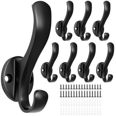 Imagem de Ruiziiz Ganchos de casaco resistentes - Ganchos de toalha de metal fáceis de instalar, ganchos de parede modernos para pendurar chapéu, toalha, chave, roupão, cachecol, bolsa, boné (8 peças preto)