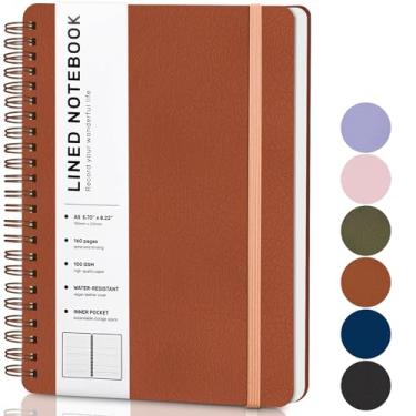 Imagem de ABERLLS Caderno espiral forrado com marrom com 160 páginas, 20 × 5 cm, caderno espiral A5, cadernos de diário para trabalho, escola, mulheres, homens, caderno espiral pautado na faculdade, diários de