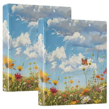 Imagem de Pasta para prancheta Wildflowers Under Blue Sky com três anéis e organizador de fichário para escola e escritório, pacote com 2