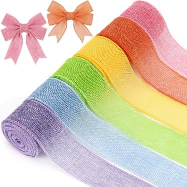 Imagem de Yuefunny 6 rolos de fita com fio rústica de serapilheira colorida com fio total de 30 jardas para guirlanda de Natal, Halloween, outono, laço, artesanato, embrulho, festa, decoração boho (cor de