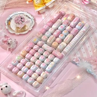 Imagem de TYRIXKI Teclas PBT 135 teclas fofas de algodão doce com sublimação de tinta perfil MOG rosa creme personalizado redondo para teclados mecânicos MX Swithes para jogos mecânicos