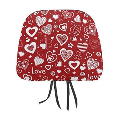 Imagem de Sem costura vários corações brancos em vermelho 1 peça universal capa protetora de encosto de cabeça para assento de carro, capa macia para encosto de cabeça de carro, acessórios de decoração para a