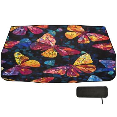 Imagem de Guarda-sol de borboletas de vidro colorido para para-brisa de carro bloco UV janela frontal sombra solar para carro 147 x 75 cm acessórios de carro interior