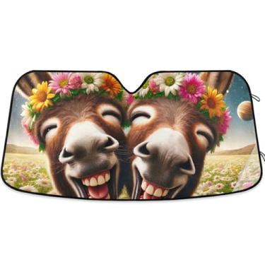 Imagem de Burro fofo animais engraçados guarda-sol personalizado para para-brisa de carro bonito retrátil dobrável caminhão carro sombra para-brisa frontal automotivo L, 144,8 cm x 80 cm