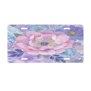 Imagem de Placa de licença de mola de flores de vidro para frente do carro placas de carro alumínio metal adequado para caminhão placa de porta de carro bar café acessórios automotivos para homens mulheres 15 x