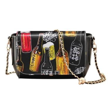 Imagem de GAIGEO Bolsa tiracolo feminina preta e marrom floral decorativa com alça de corrente dourada, Beer With Red-3, One Size