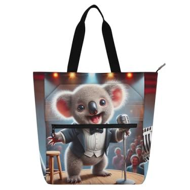 Imagem de GAIGEO Bolsa infantil engraçada com microfone Koala com zíper, bolsa de ombro escolar reutilizável para meninas, meninos e mulheres