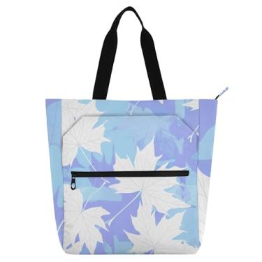 Imagem de GAIGEO Bolsa de trabalho feminina com folhas de bordo, azul pastel, branco claro, bolsa escolar de lona, reutilizável, presente para amantes de livros