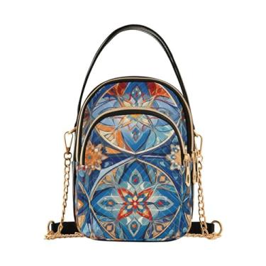 Imagem de Flores azuis e folhas verdes em crossbody feminino xadrez azul, bolsa de ombro transversal, bolsas de ombro para mulheres modernas, Mosaico colorido estilo abstrato - 1, One Size