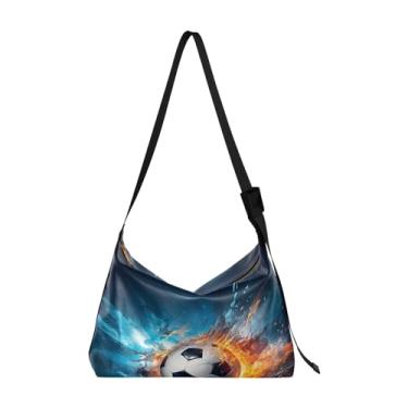Imagem de Bolsa de ombro masculina de couro flutuante e coberta de água, bolsa tiracolo de couro vegano com zíper, Bola de futebol flutuante e coberta de água 3, One Size