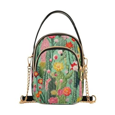 Imagem de Bolsa tiracolo feminina xadrez preta e bege, bolsa tiracolo moderna bolsa de ombro transversal, Plantas de cacto em verde - 2, One Size