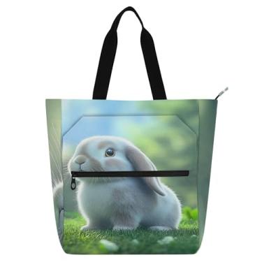 Imagem de Cute Bunny Garden Sacola infantil verde com zíper para livros escolares para meninas, meninos, reutilizável, bolsa de trabalho para mulheres