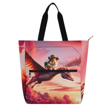 Imagem de GAIGEO Linda sacola feminina de trabalho com dragão de pato para mulheres, bolsa de lona para livro de praia com zíper, bolsa carteiro com compartimentos