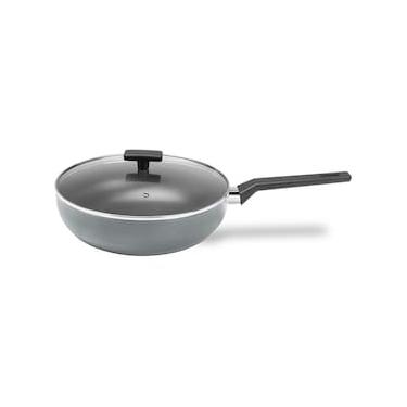 Imagem de Panela Wok Brinox Preserve Antiaderente Mineral Resist 3,55L 28cm Tampa de Vidro Cinza