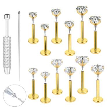 Imagem de Piercing de aço inoxidável cirúrgico hipoalergênico Tragus Labret cartilagem CZ Stud Piercing Joia Helix cartilagem concha nariz lábio labret medusa Piercingenic Be Equipped With Piercing Ball Grabber