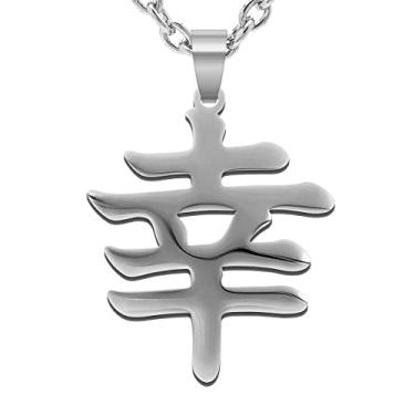 Imagem de Colar com pingente de kanji japonês de amor em aço inoxidável altamente polido, pingentes de boa sorte, colares Gaara com símbolo personalizado, Plástico, Sem pedras preciosas