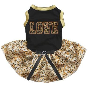 Imagem de Petitebella Vestido de cachorro leopardo Love Puppy (preto/leopardo dourado, grande)
