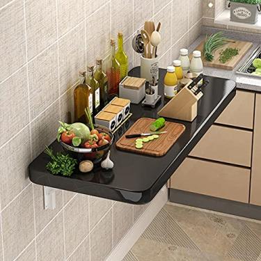 Imagem de TRGCJGH Mesa dobrável montada na parede para lavanderia montada na parede mesa dobrável flutuante folha de gota mesa de jantar pequena mesa de madeira para escritório em casa cozinha, preto-90 x 30 cm