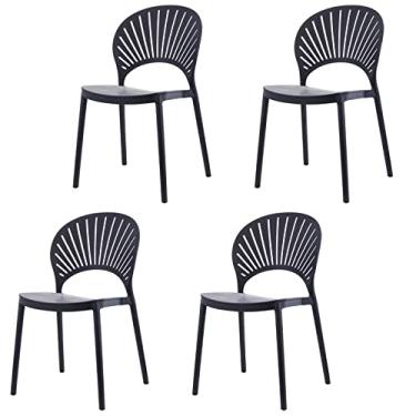 Imagem de TRGCJGH Cadeira de jantar com encosto curvo, cadeira de jantar bistrô sem braços, cadeira de jantar de plástico moderna com encosto curvo, plástico premium, preto