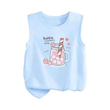 Imagem de Camiseta Regata De Algodão Para Meninas Com Estampa Kawaii De Coelho E