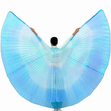 Imagem de Wuchieal Fantasia feminina de dança do ventre Isis Wings, asas de dança profissional com bastões nº 10 branco-azul marinho