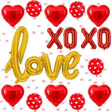 Imagem de Kit de balões românticos - LOVE Script, XO & Heart Balloons para o Dia dos Namorados, decoração de aniversário (ouro)