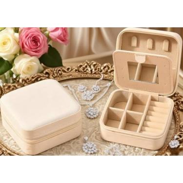 Imagem de Estojo de joias de viagem com um pequeno espelho, mini caixa organizadora de joias portátil, pequena caixa organizadora de viagem, essencial para viagem, presente de Natal para mulheres e meninas, 9 ×