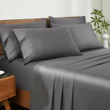 Imagem de Ivellow Jogo de lençóis 100% algodão egípcio tamanho solteiro 6 peças de luxo 1200 fios lençóis de algodão egípcio 45,7 cm lençóis de bolso profundo