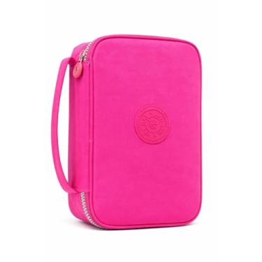 Imagem de Estojo Escolar Grande para 100 Canetas com Divisórias e Alça – Estojo Box Organizador Unissex com Zíper Reforçado, Elásticos Internos e Alta Capacidade para Material Escolar (Rosa)