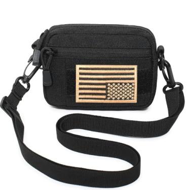 Imagem de Bolsa de cinto tática pequena EDC, mini ferramentas, bolsa tiracolo utilitária, mochila de ombro 15 x 10 cm, multifuncional, para viagens, caminhadas, Preto, 5.9" x 3.94"