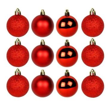 Imagem de Kit 06 Bolas De Natal Mista 7cm Vermelha Decoração Árvore - Rio Master