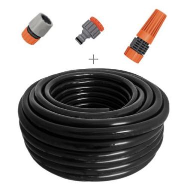 Imagem de Kit mangueira siliconada para jardim preta 25m com engate rapido e esg