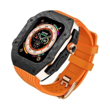 Imagem de ONECM Capa de fibra de carbono para Apple Watch Ultra 49mm Fluororubber Band Metal Bazel Para IWatch Ultra 8 7 6 SE 45mm 44mm Kit de modificação (Cor: AE, Tamanho: 44mm para 6 SE 5 4)