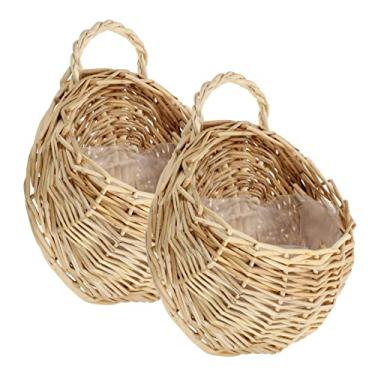 Imagem de INOOMP 2 cestos de plantas pendurados em tecido de vime e flores de vime para armazenamento de casa de banho, cesta de armazenamento decorativa rústica para uso interno