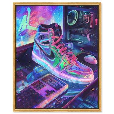 Imagem de Art Remedy Arte de tênis neon de lona para PC, moldura dourada, 40,6 cm x 50,8 cm