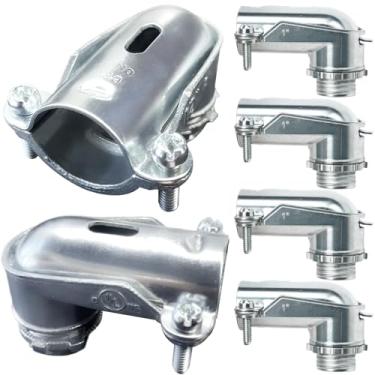 Imagem de Tewloss Conectores de compressão de 2,5 cm 90° BX (pacote com 6) - Conexões de cotovelo de zinco fundido com certificação UL para conduíte de metal AC/MC/Flex